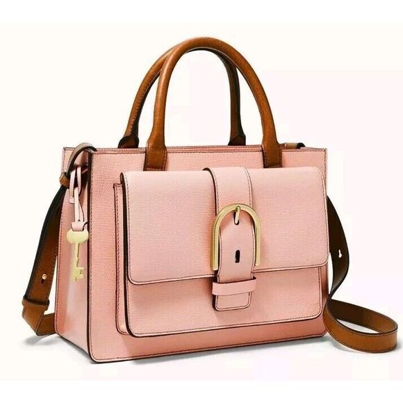 Fossil Handbags - Satchel Fossil Wiley Dusty Peach Convertible Crossbody 2 Handles 11 x 8 x 4 inch